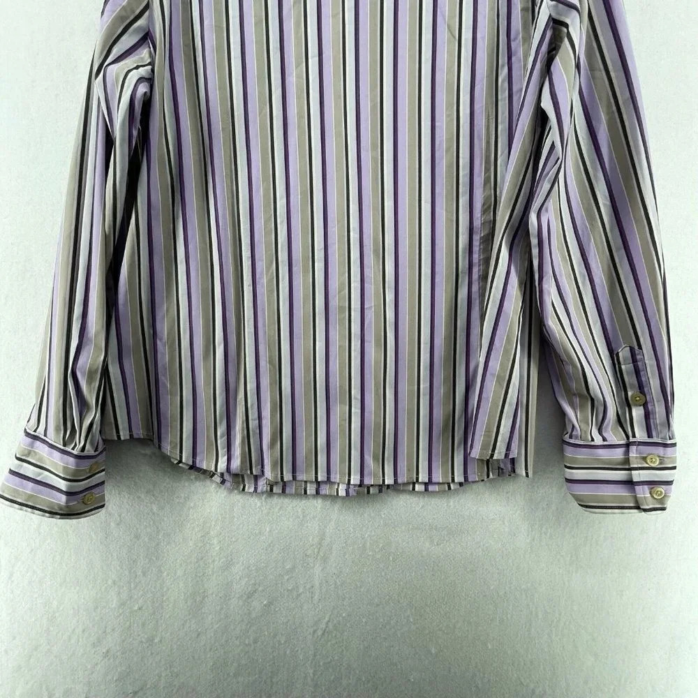 Attention Button-Up Shirt Women's Sz XL Purple Brown Striped Collared Stretch - Picture 9 of 12
